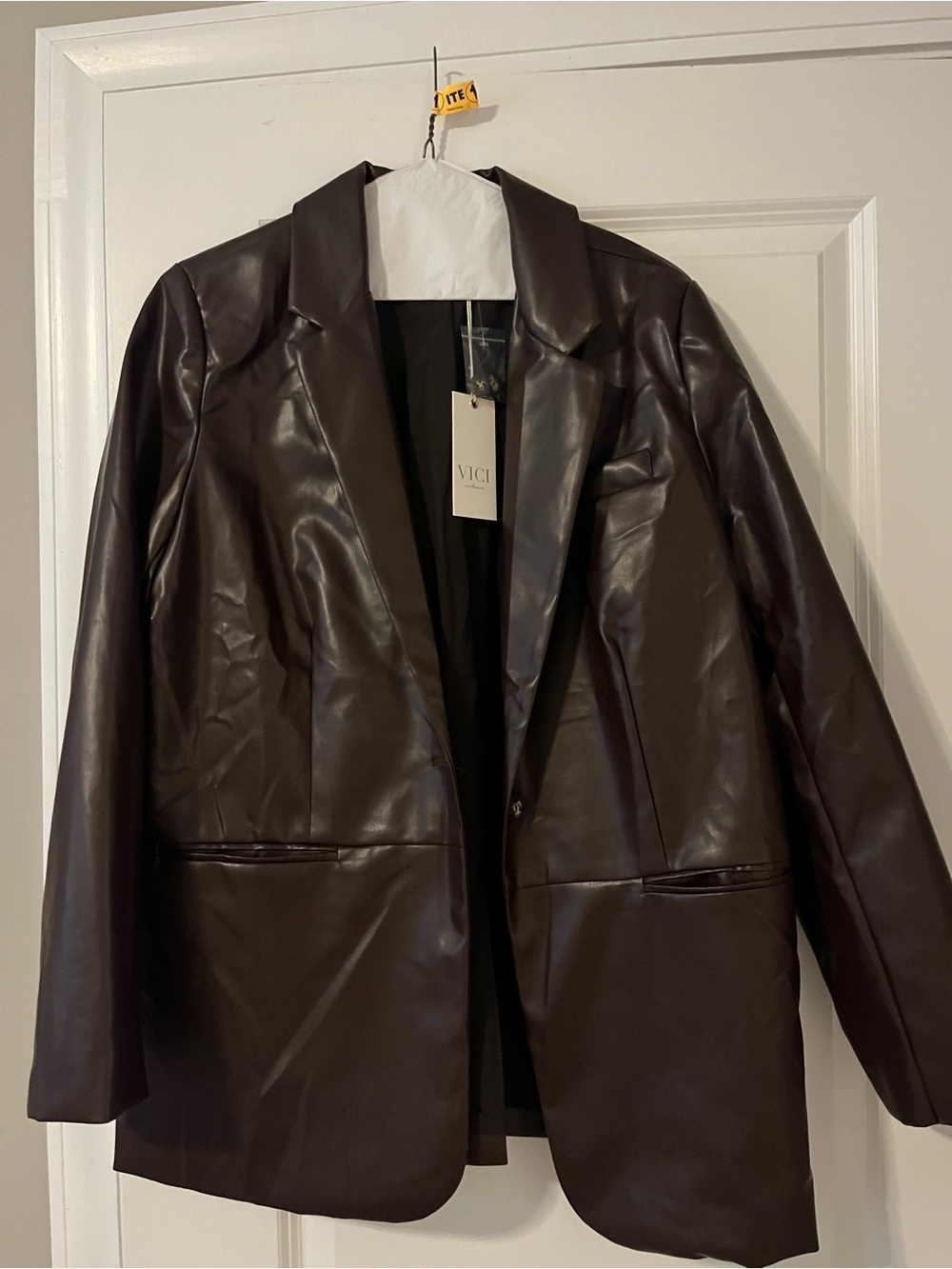 VICI Faux Leather Blazer in Dark Brown
